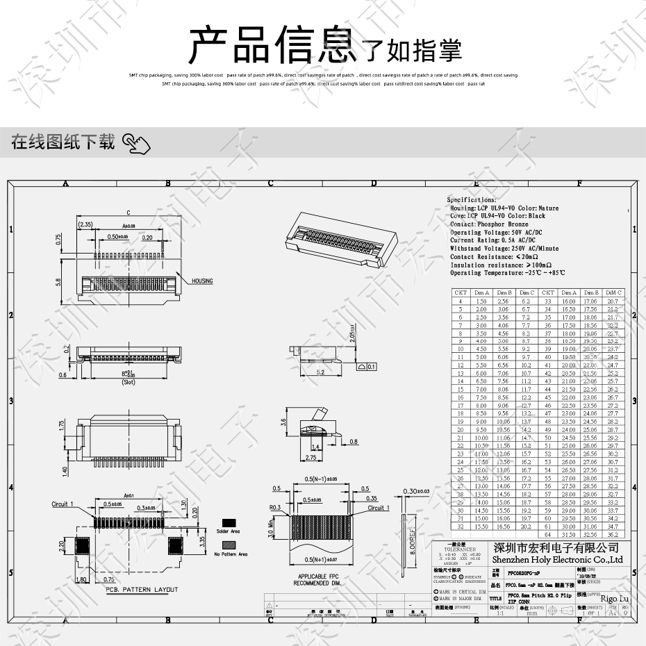 香蕉网址在线观看丨FFC/FPC軟排線連接器 FPC插座 間距0.5mm-64p H2.0翻蓋下接