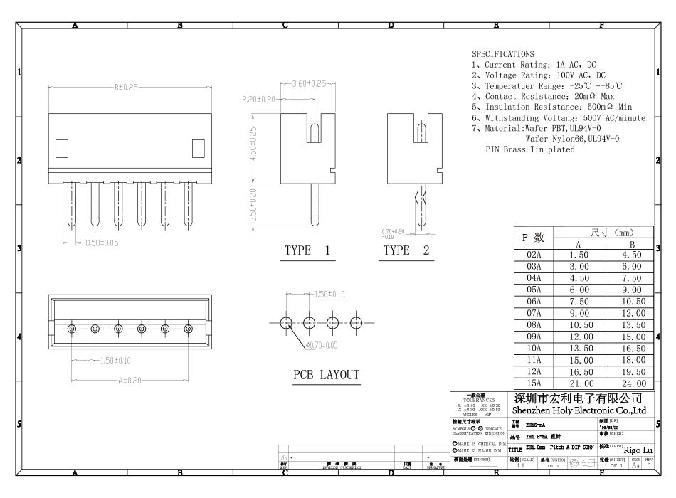 ZH1.5mm 6P 單排連接器1.5mm間距 6芯接插件 直針,香蕉网址在线观看